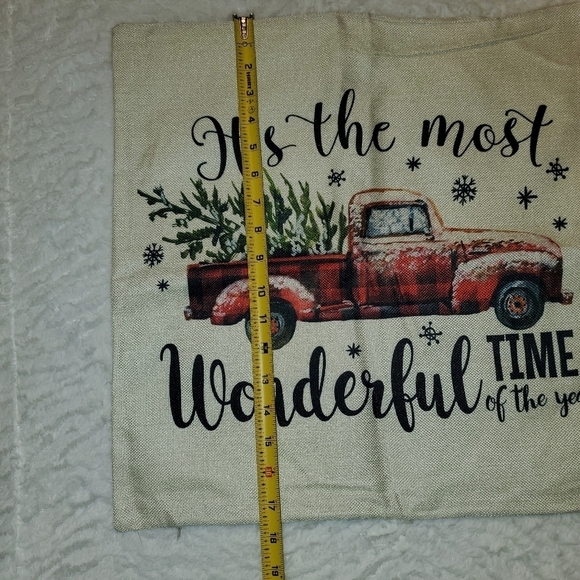 It's The Most Wonderful Time Of The Year old time touch red accent pillow cover - Picture 2 of 6